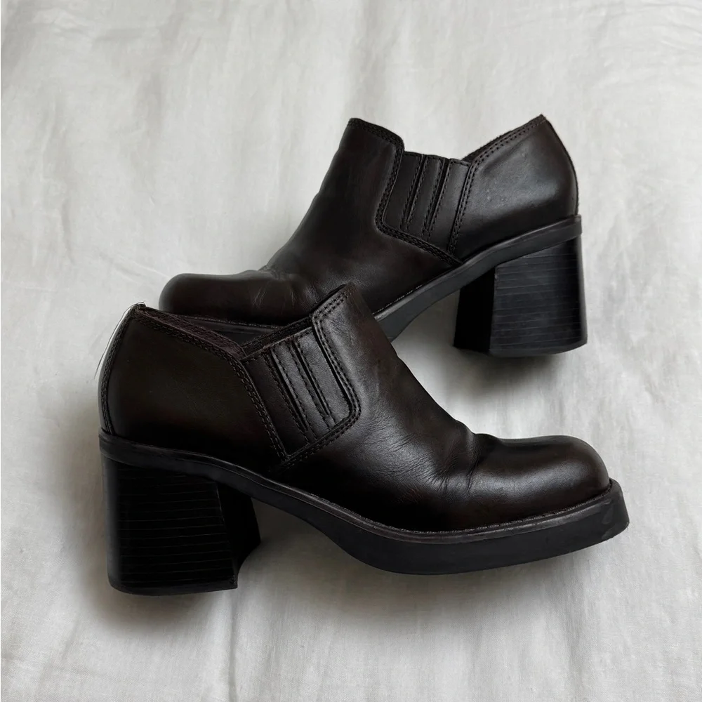 Vintage Y2K 2000s MIA Chunky Platform Chocolate Brown Leather Boots Size 10